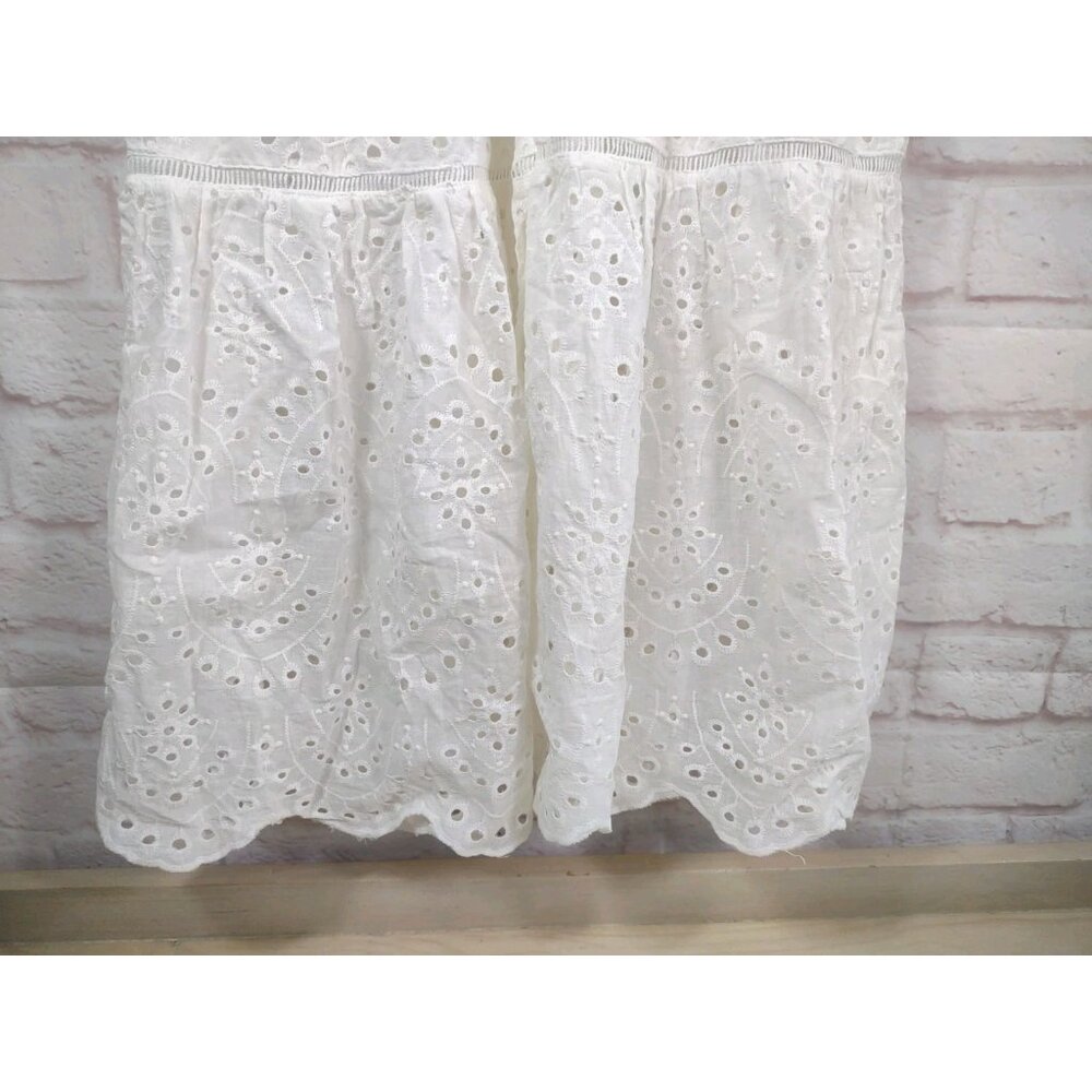 Simplee White Eyelet Cottagecore Dress Large V Neck Beach Summer Boho Hippie - Picture 6 of 9